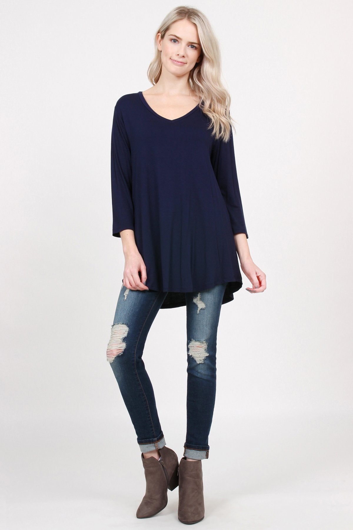 Premium V-Neck Dolphin Hem Top