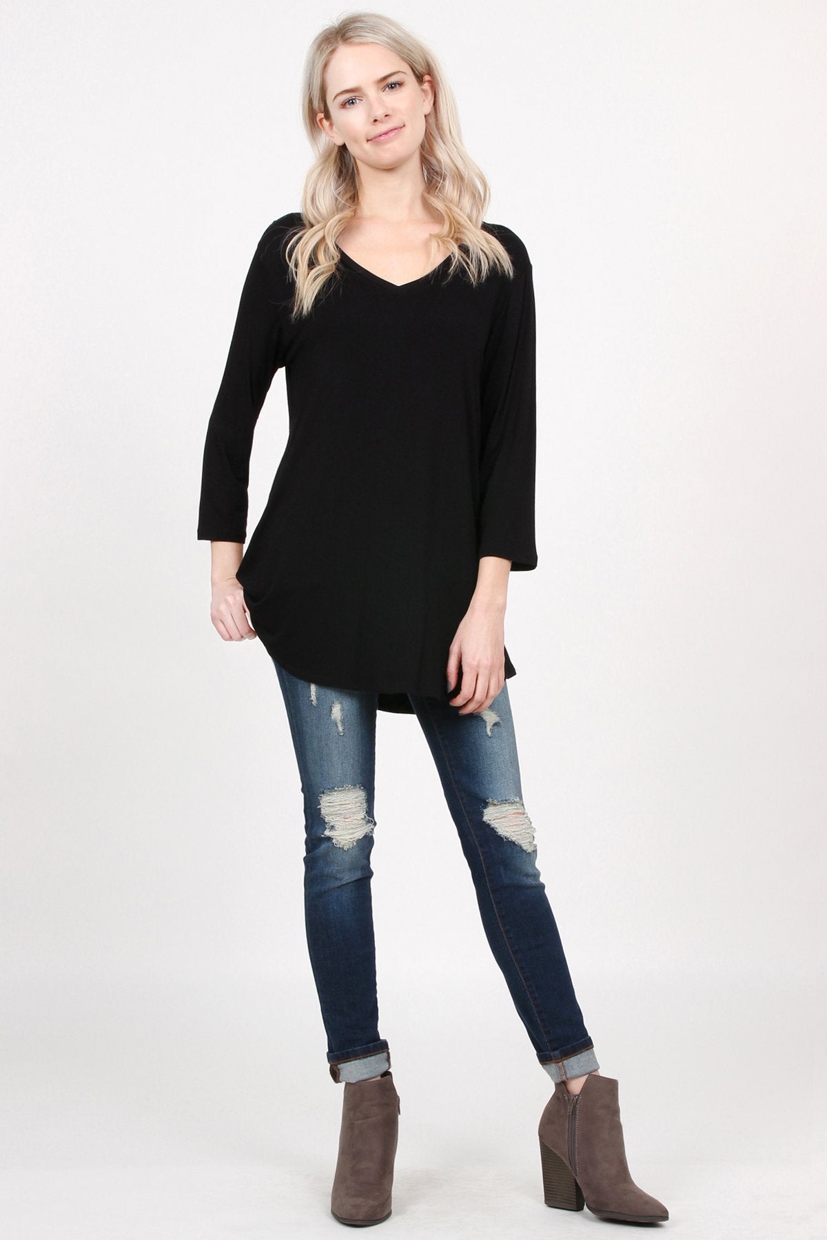 Premium V-Neck Dolphin Hem Top