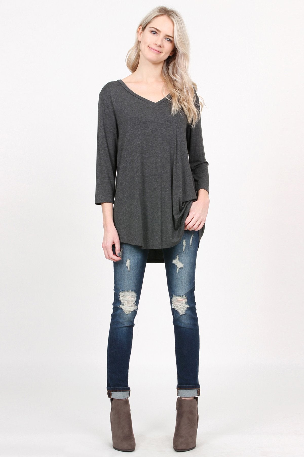 Premium V-Neck Dolphin Hem Top