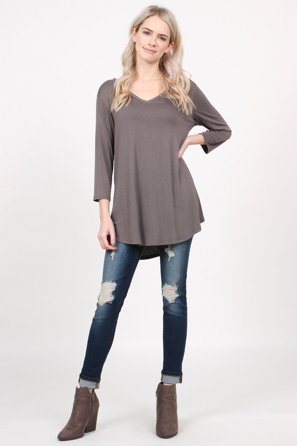 Premium V-Neck Dolphin Hem Top