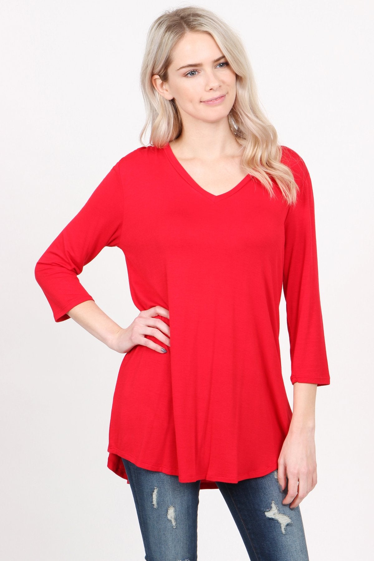 Premium V-Neck Dolphin Hem Top