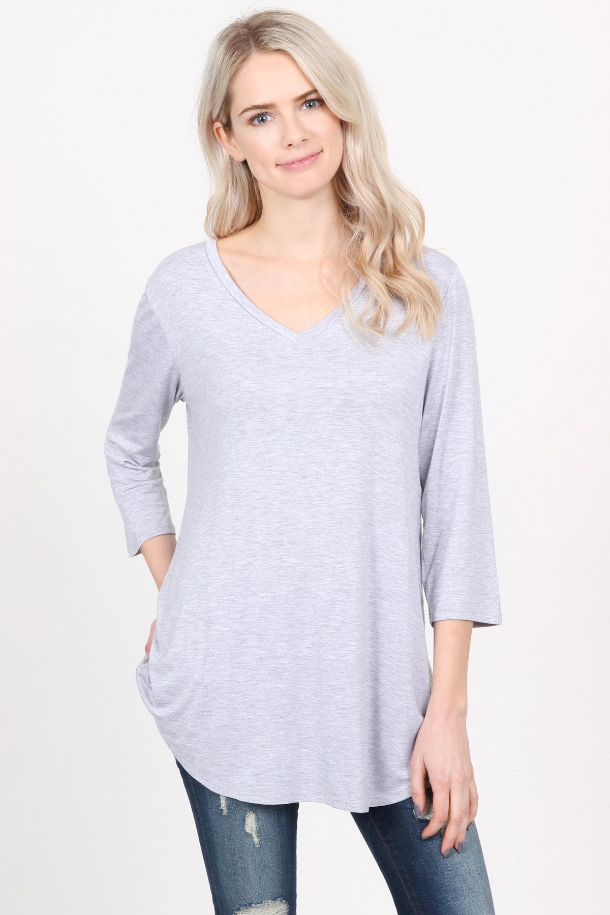 Premium V-Neck Dolphin Hem Top