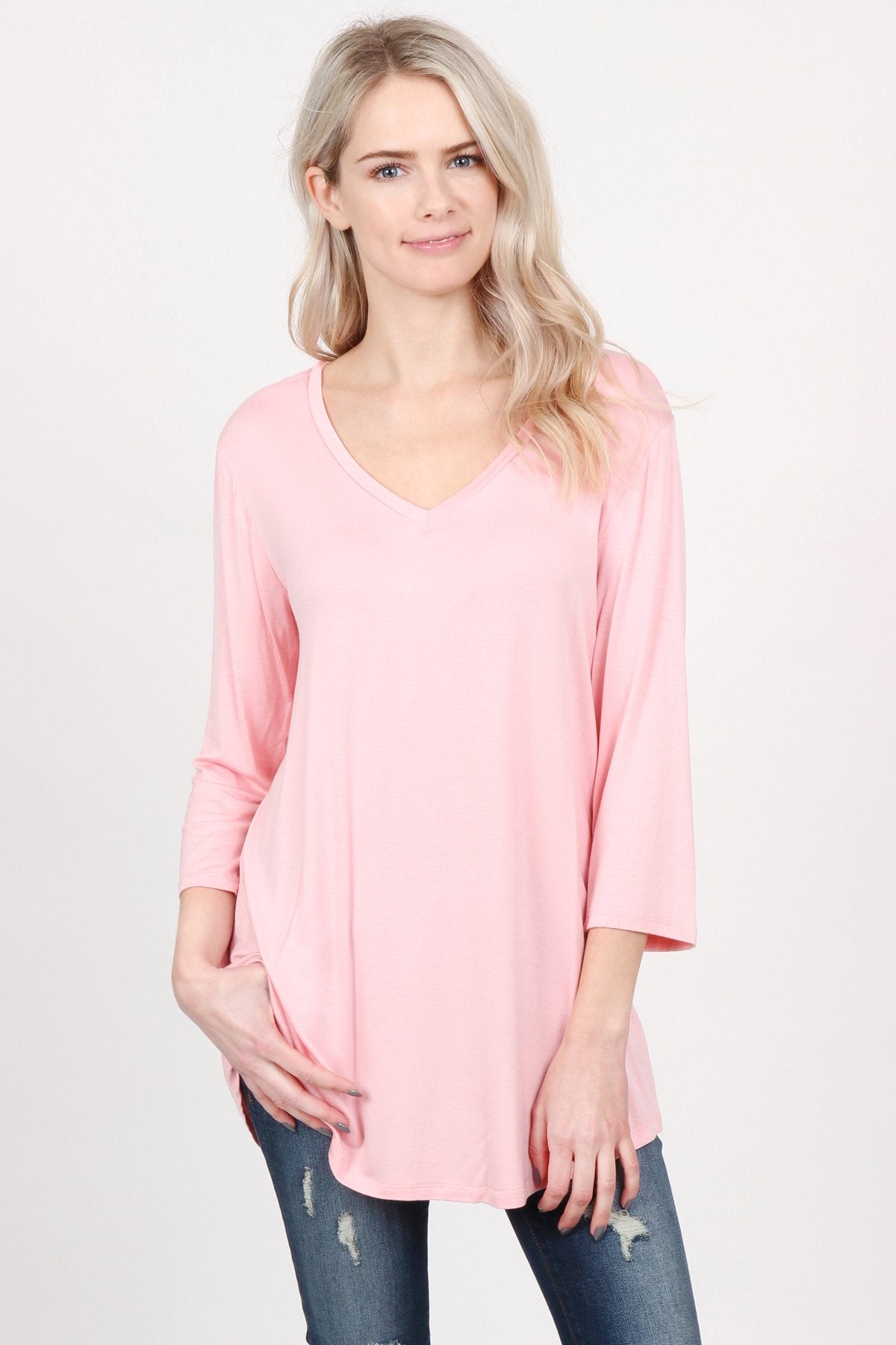 Premium V-Neck Dolphin Hem Top