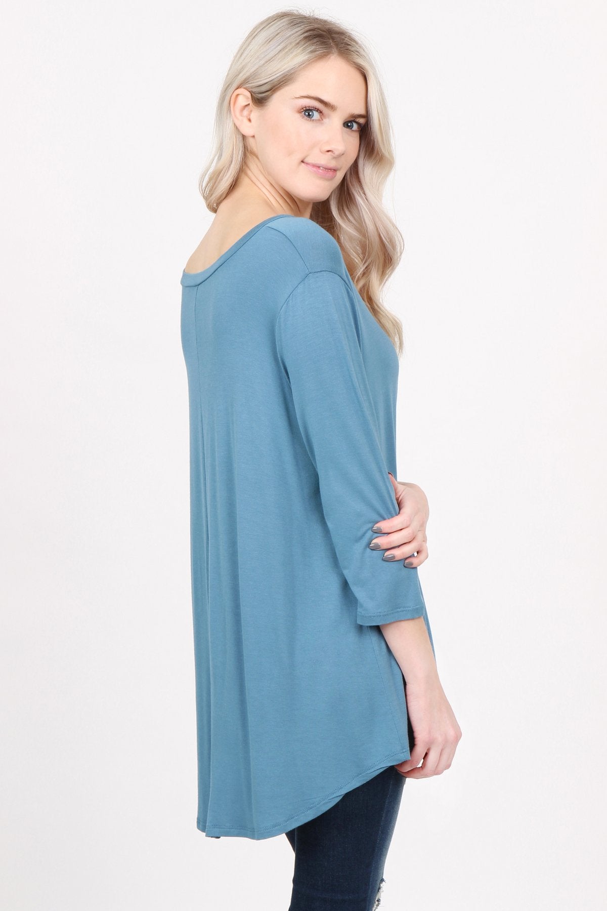 Premium V-Neck Dolphin Hem Top