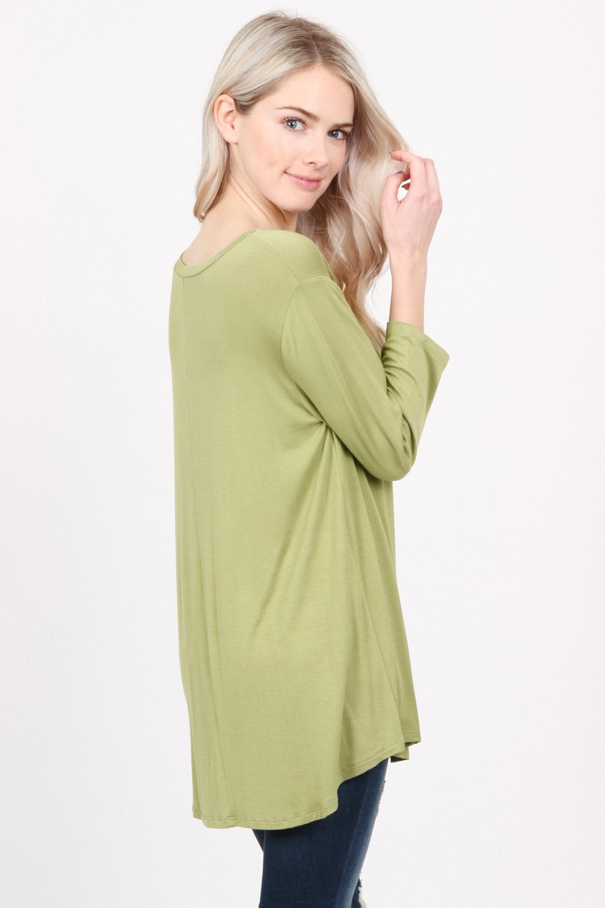 Premium V-Neck Dolphin Hem Top