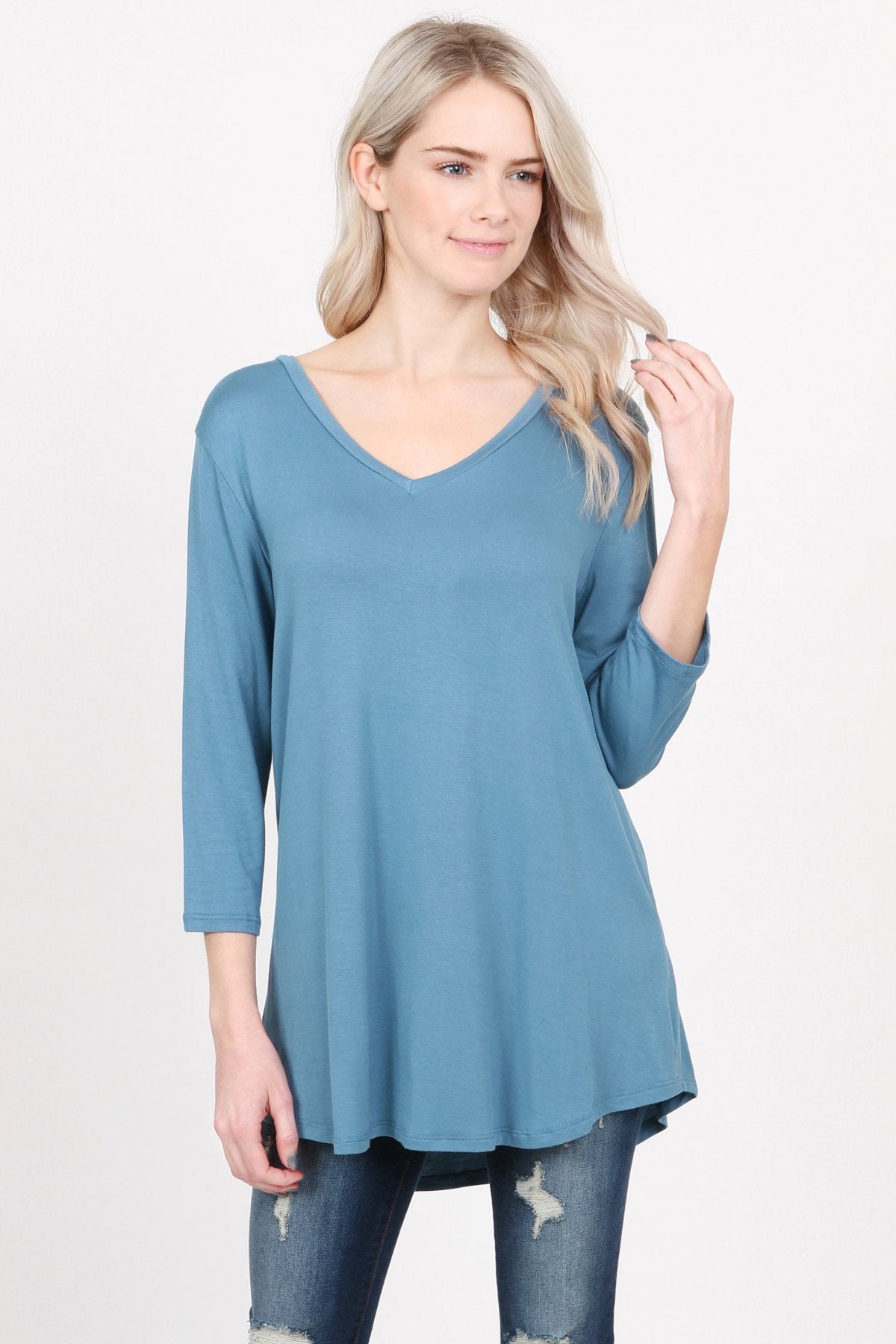 Premium V-Neck Dolphin Hem Top