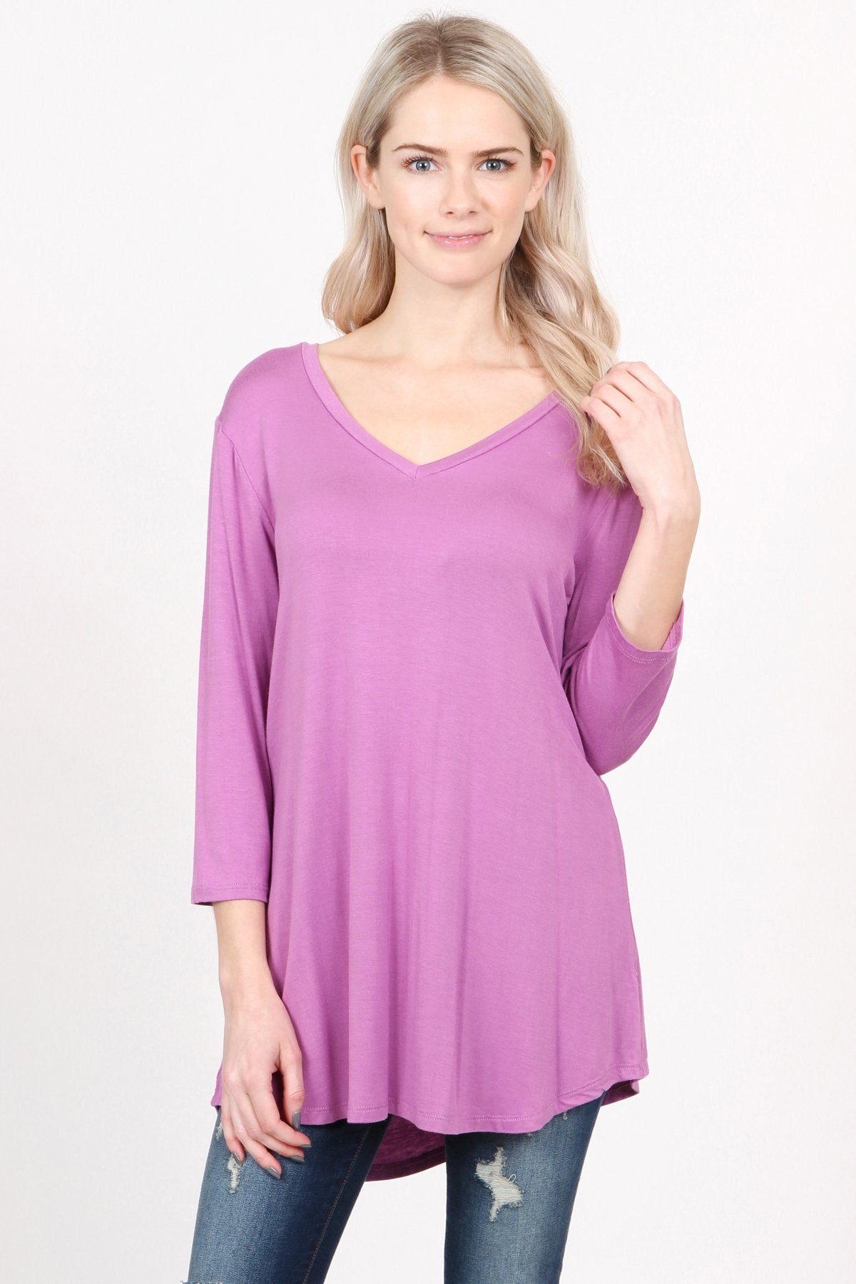 Premium V-Neck Dolphin Hem Top