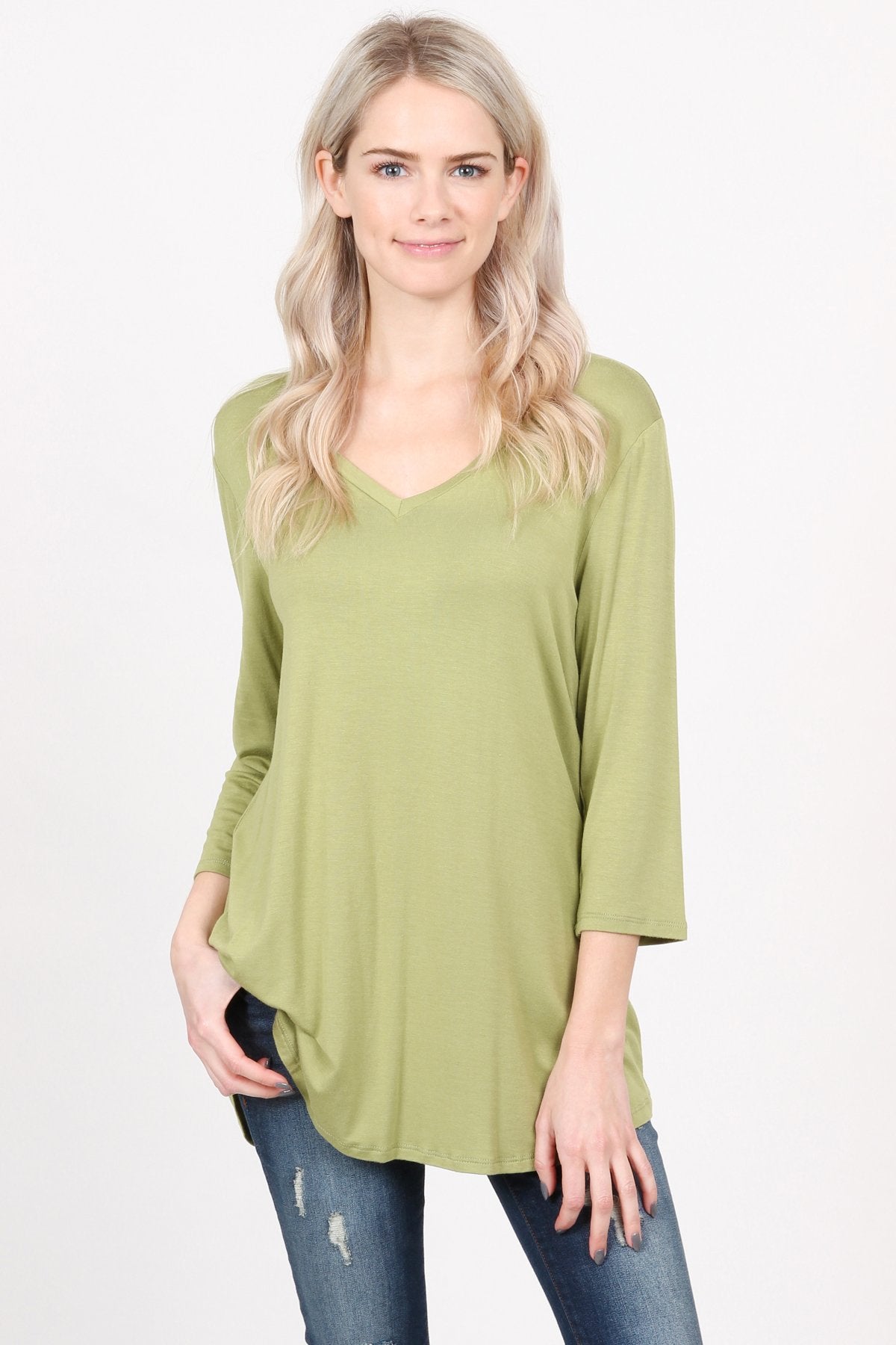 Premium V-Neck Dolphin Hem Top